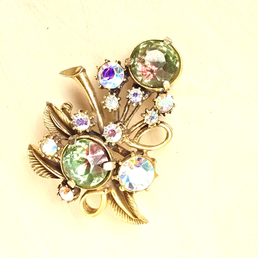 Vintage Florenza Bronze Rhinestone Brooch